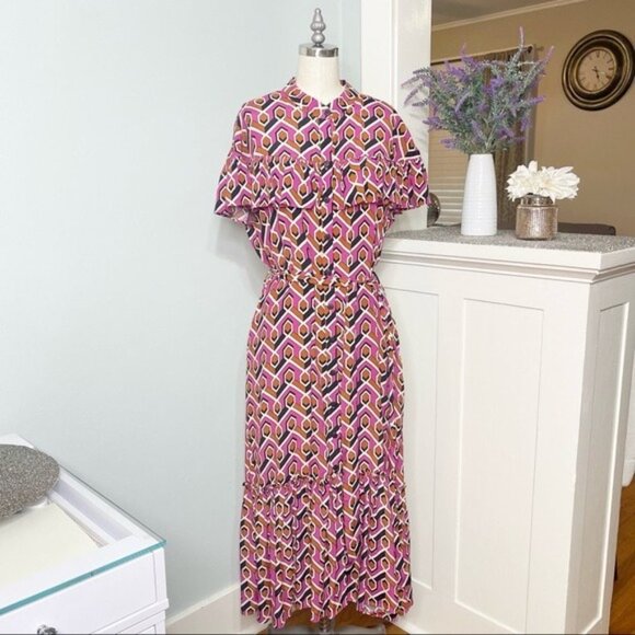 Anthropologie Corey Lynn Calter Annabel Pink Ruffle Shirt Dress Maxi Small - Picture 5 of 15